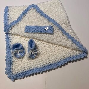 Handmade Crochet Blue and White Baby Layette Set